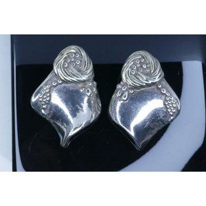 Big Sterling Silver Berry Wave Electroform Earrings Signed JE And Marked 925